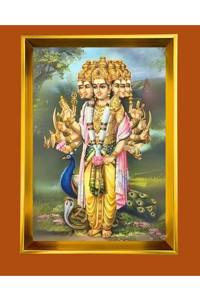 Lord Murugan Golden Photo Frame - 16x20 Inches | Elegant Wooden Frame For Home, Office & Temple Decoration | Spiritual Wall & Table Decor And Gift Item (F9720)