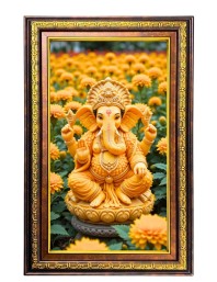 Lord Ganesha Digital Golden Balck Color Photo Frame | Hindu Religious Wall Decor | 18x24 Inches - Inspirational Wall Art For Office, Home Decor - Ideal Spiritual Gift (F16588)