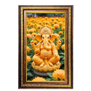 Lord Ganesha Digital Golden Balck Color Photo Frame | Hindu Religious Wall Decor | 14x20 Inches - Inspirational Wall Art For Office, Home Decor - Ideal Spiritual Gift (F16588)