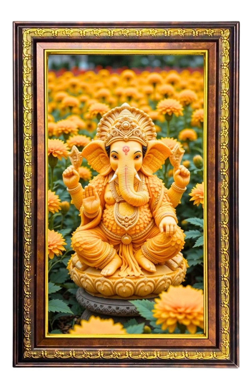 Lord Ganesha Digital Golden Balck Color Photo Frame | Hindu Religious Wall Decor | 10x16 Inches - Inspirational Wall Art For Office, Home Decor - Ideal Spiritual Gift (F16588)