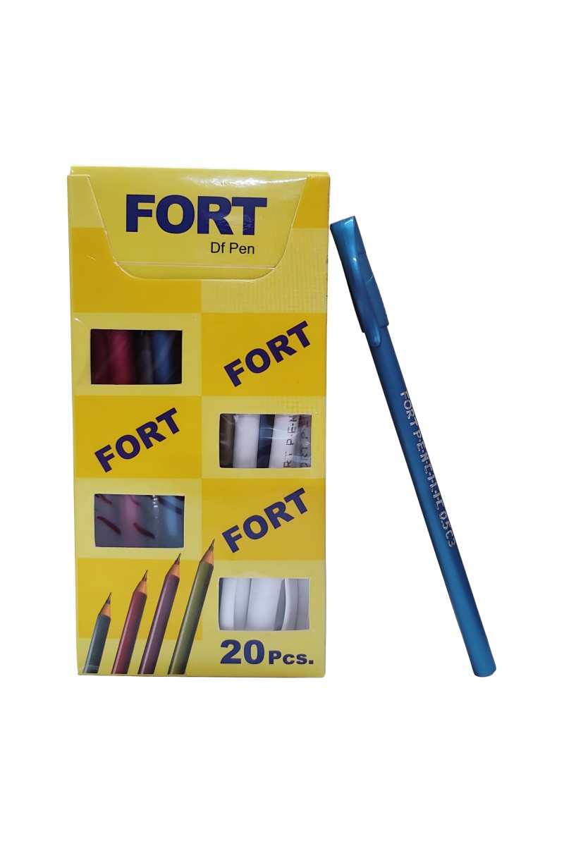 HiTechMart Fort Df Pen | Tip size -0.5 mm, Ball Pen Box Pack | Slim & Multi Color Body Pens Easy to hold | Pack of 1, P-20, INK Colour - Blue | Smooth Writing use for Study, Office Work