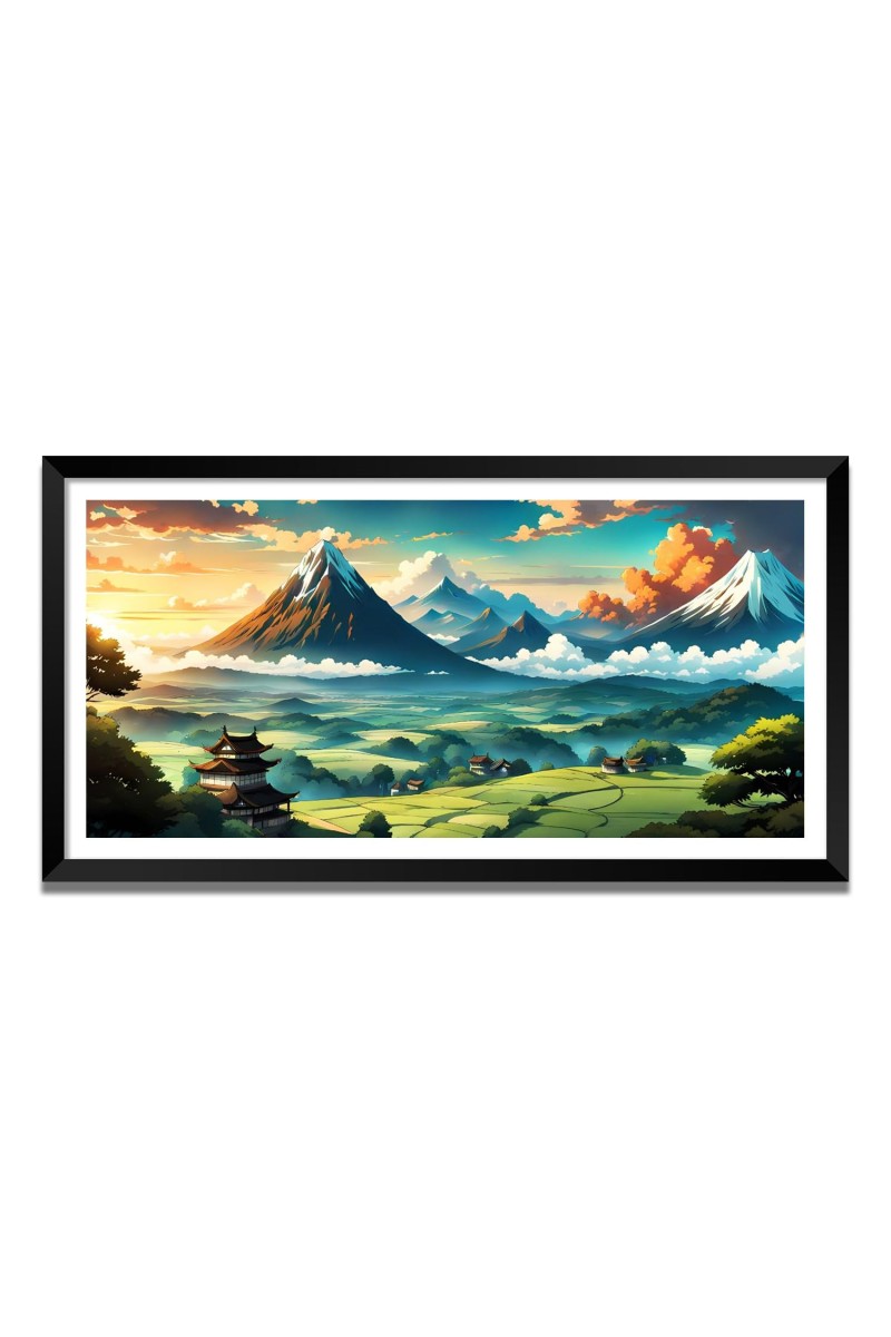 Nature Landscape Floating Frame Scenery Digital Print - (I5620) - 24x48 inch Modern Nature Wall Art for Living Room, Bedroom, Office, Hotels, Drawing Room