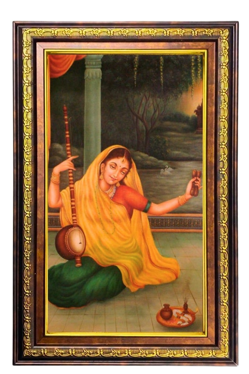 Meera Bhai Digital Golden Balck Color Photo Frame | Hindu Religious Wall Decor | 18x24 Inches - Inspirational Wall Art For Office, Home Decor - Ideal Spiritual Gift (F16526)