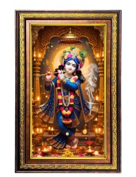 Lord Krishna Digital Golden Balck Color Photo Frame | Hindu Religious Wall Decor | 10x16 Inches - Inspirational Wall Art For Office, Home Decor - Ideal Spiritual Gift (F16934)