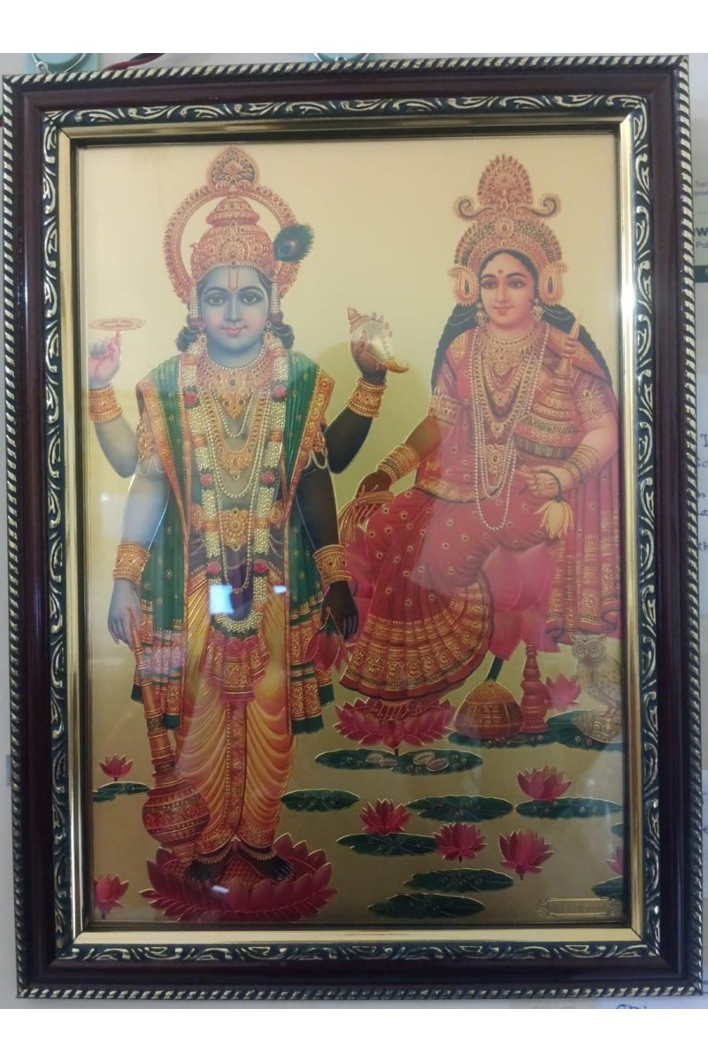 Hitech Sales Lord Sri Laxmi Narayan Light Weighted photo Frame Waterproof Acrylic 3d photo with Wooden Frames for Table, Temple Wall, Mandir, Gym, and Outdoor Spaces, Home Decor