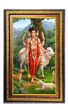 Lord Dattatreya Digital Golden Balck Color Photo Frame | Hindu Religious Wall Decor | 12x18 Inches - Inspirational Wall Art For Office, Home Decor - Ideal Spiritual Gift (F16672)
