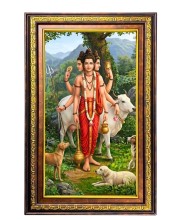 Lord Dattatreya Digital Golden Balck Color Photo Frame | Hindu Religious Wall Decor | 10x16 Inches - Inspirational Wall Art For Office, Home Decor - Ideal Spiritual Gift (F16672)