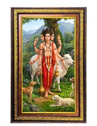 Lord Dattatreya Digital Golden Balck Color Photo Frame | Hindu Religious Wall Decor | 10x16 Inches - Inspirational Wall Art For Office, Home Decor - Ideal Spiritual Gift (F16672)
