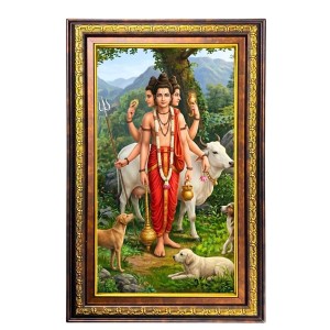 Lord Dattatreya Digital Golden Balck Color Photo Frame | Hindu Religious Wall Decor | 10x16 Inches - Inspirational Wall Art For Office, Home Decor - Ideal Spiritual Gift (F16672)