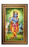 Lord Krishna Digital Golden Balck Color Photo Frame | Hindu Religious Wall Decor | 18x24 Inches - Inspirational Wall Art For Office, Home Decor - Ideal Spiritual Gift (F16796)