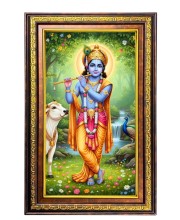 Lord Krishna Digital Golden Balck Color Photo Frame | Hindu Religious Wall Decor | 18x24 Inches - Inspirational Wall Art For Office, Home Decor - Ideal Spiritual Gift (F16796)