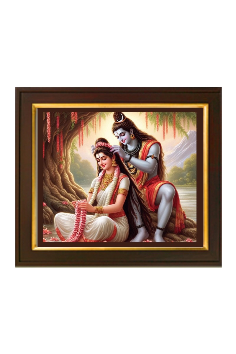 Hitech Sales | Lord Shiva and Parvathi Beautiful Photo Frame - Framed Wall Art for Home Decoration, Pooja Room, Gifting - Size: 10x12 inch.