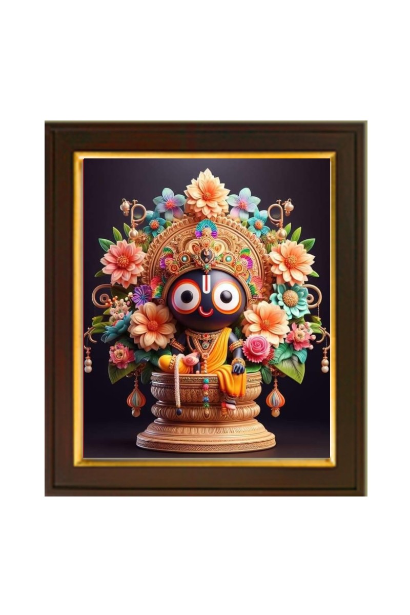 Hitech Sales | Elegant Jagannath Idol Photo Frame with Intricate Floral Design - Perfect for Home Decor, Religious Gifts, and Festivals Size: 10x12 inch.
