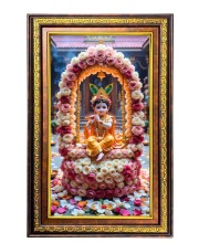 Lord Krishna Digital Golden Balck Color Photo Frame | Hindu Religious Wall Decor | 18x24 Inches - Inspirational Wall Art For Office, Home Decor - Ideal Spiritual Gift (F16927)