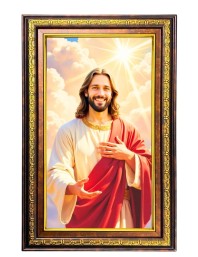 Lord Jesus Digital Golden Balck Color Photo Frame | Hindu Religious Wall Decor | 10x16 Inches - Inspirational Wall Art For Office, Home Decor - Ideal Spiritual Gift (F16729)