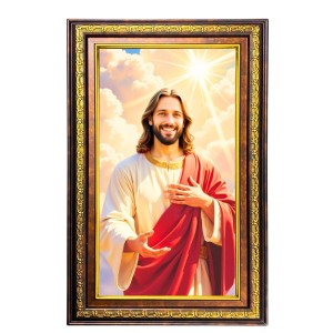 Lord Jesus Digital Golden Balck Color Photo Frame | Hindu Religious Wall Decor | 14x20 Inches - Inspirational Wall Art For Office, Home Decor - Ideal Spiritual Gift (F16729)