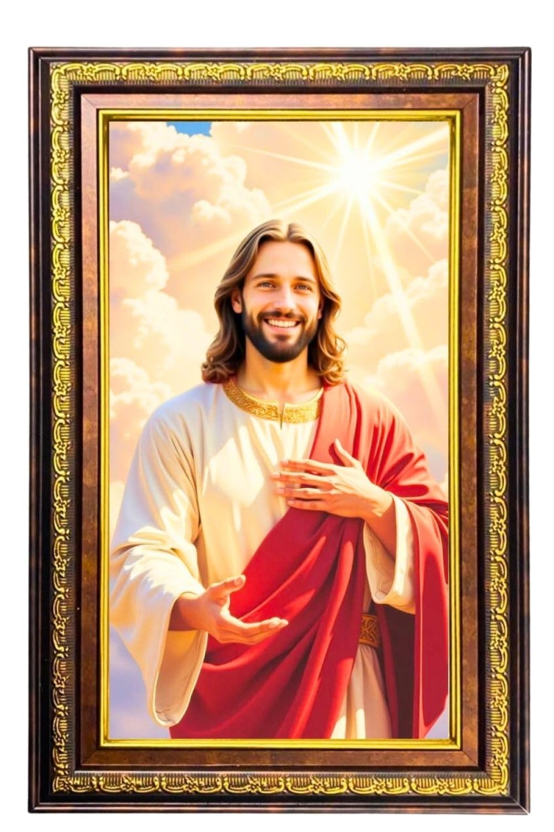 Lord Jesus Digital Golden Balck Color Photo Frame | Hindu Religious Wall Decor | 12x18 Inches - Inspirational Wall Art For Office, Home Decor - Ideal Spiritual Gift (F16729)