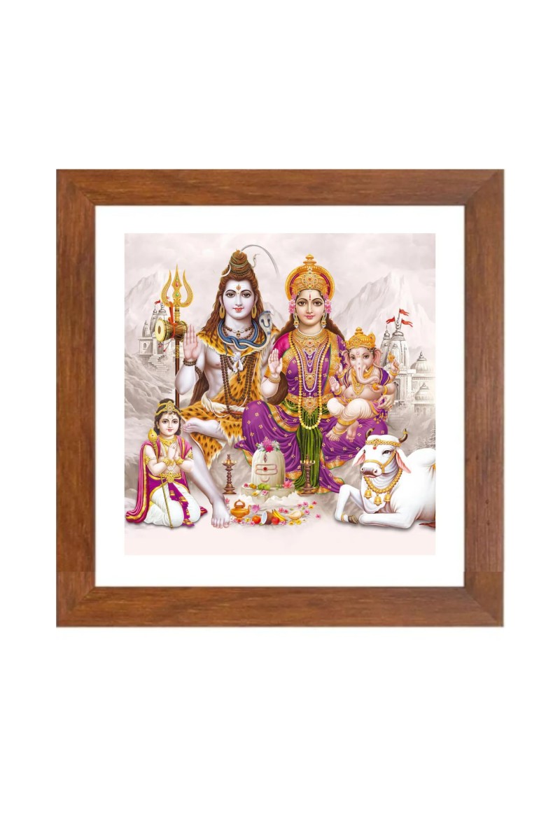 Divine Lord Shiva, Mata Parvati, Ganesh, and Kartikeya Colored Family Photo | Hindu Wall Art for Home, Temple, or Meditation Room