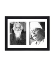 Kabiguru Rabindranath Tagore and Kazi Nazrul Islam - Two Black and White Photos in One Frame | Indian culture wall art (Wall and Tabletop, Printed Photo, 8.3 x 11.7 inches Frame, Black)