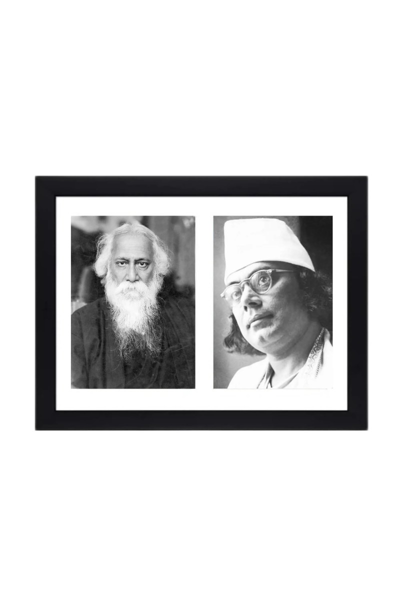 Kabiguru Rabindranath Tagore and Kazi Nazrul Islam - Two Black and White Photos in One Frame | Indian culture wall art (Wall and Tabletop, Printed Photo, 8.3 x 11.7 inches Frame, Black)