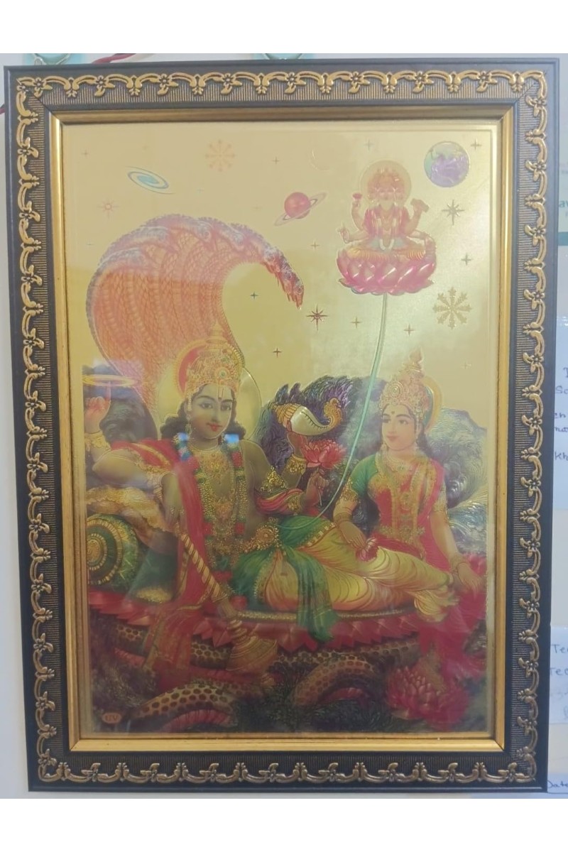 Hitech Sales Lord Padmanavi Swami with mata laxmi Light Weighted photo Frame Waterproof Acrylic 3d photo with Wooden Frames for Table, Temple Wall, Mandir, Gym, and Outdoor Spaces, Home Decor