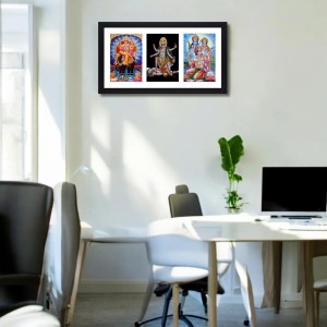 Sri Sri Biswakarma, Maa Kali, Prabhu Ram, Mata Sita and Bajrangbali three colored Photos in One Frame | Spiritual Devotional Wall Art | Photos for puja room, wall and table top