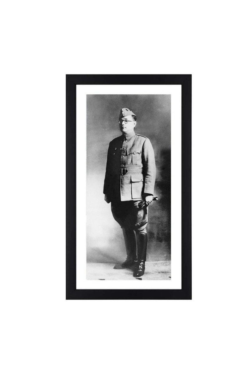 Netaji Subhas Chandra Bose Black Photograph in Army Uniform |Historical Wall Art | Military Attire | Perfect for Home or Office Decor