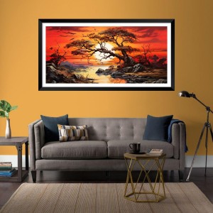 Nature Landscape Floating Frame Scenery Digital Print - (I5659) - 24x48 inch Modern Nature Wall Art for Living Room, Bedroom, Office, Hotels, Drawing Room