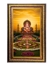 Lord Ganesha Digital Golden Balck Color Photo Frame | Hindu Religious Wall Decor | 10x16 Inches - Inspirational Wall Art For Office, Home Decor - Ideal Spiritual Gift (F16585)