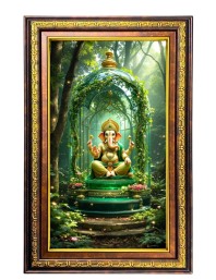 Lord Ganesha Digital Golden Balck Color Photo Frame | Hindu Religious Wall Decor | 14x20 Inches - Inspirational Wall Art For Office, Home Decor - Ideal Spiritual Gift (F16581)