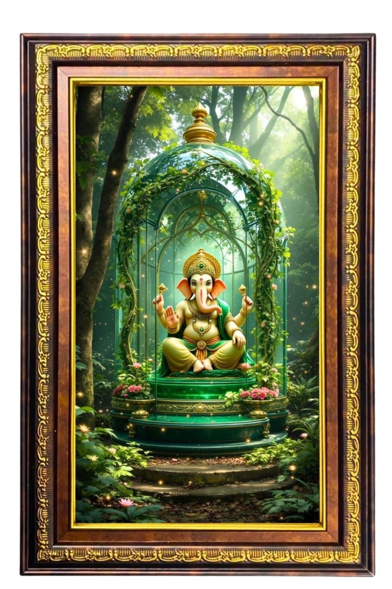 Lord Ganesha Digital Golden Balck Color Photo Frame | Hindu Religious Wall Decor | 10x16 Inches - Inspirational Wall Art For Office, Home Decor - Ideal Spiritual Gift (F16581)