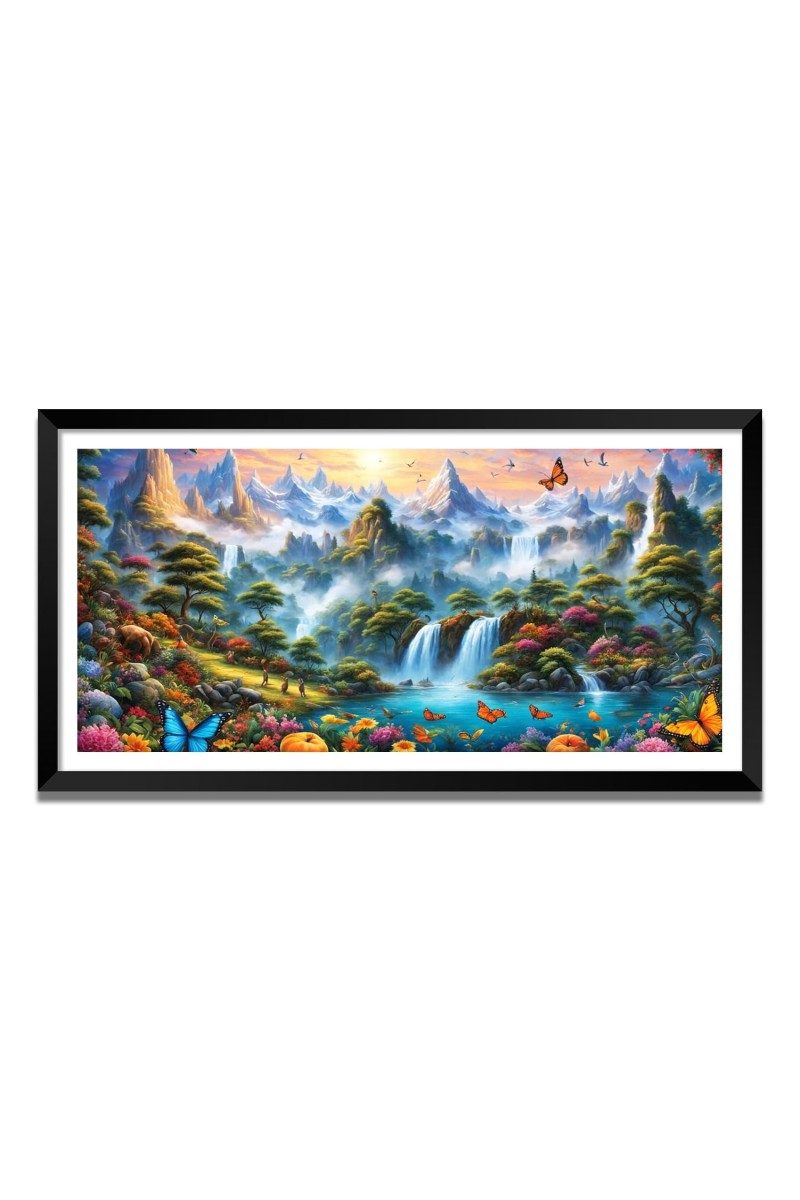 Nature Landscape Floating Frame Scenery Digital Print - (I5728) - 24x48 inch Modern Nature Wall Art for Living Room, Bedroom, Office, Hotels, Drawing Room