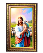 Lord Jesus Digital Golden Balck Color Photo Frame | Hindu Religious Wall Decor | 10x16 Inches - Inspirational Wall Art For Office, Home Decor - Ideal Spiritual Gift (F16735)