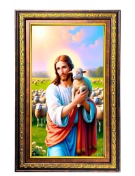 Lord Jesus Digital Golden Balck Color Photo Frame | Hindu Religious Wall Decor | 10x16 Inches - Inspirational Wall Art For Office, Home Decor - Ideal Spiritual Gift (F16735)