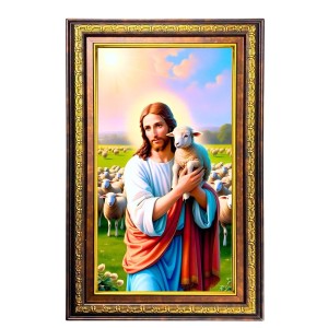 Lord Jesus Digital Golden Balck Color Photo Frame | Hindu Religious Wall Decor | 10x16 Inches - Inspirational Wall Art For Office, Home Decor - Ideal Spiritual Gift (F16735)