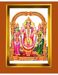 Lord Murugan,Sri Valli And Sri Devasena Golden Photo Frame - 16x20 Inches | Elegant Wooden Frame For Home, Office & Temple Decoration | Spiritual Wall & Table Decor And Gift Item (F9899)