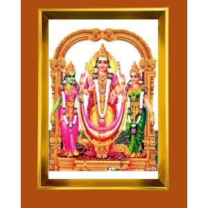 Lord Murugan,Sri Valli And Sri Devasena Golden Photo Frame - 16x20 Inches | Elegant Wooden Frame For Home, Office & Temple Decoration | Spiritual Wall & Table Decor And Gift Item (F9899)