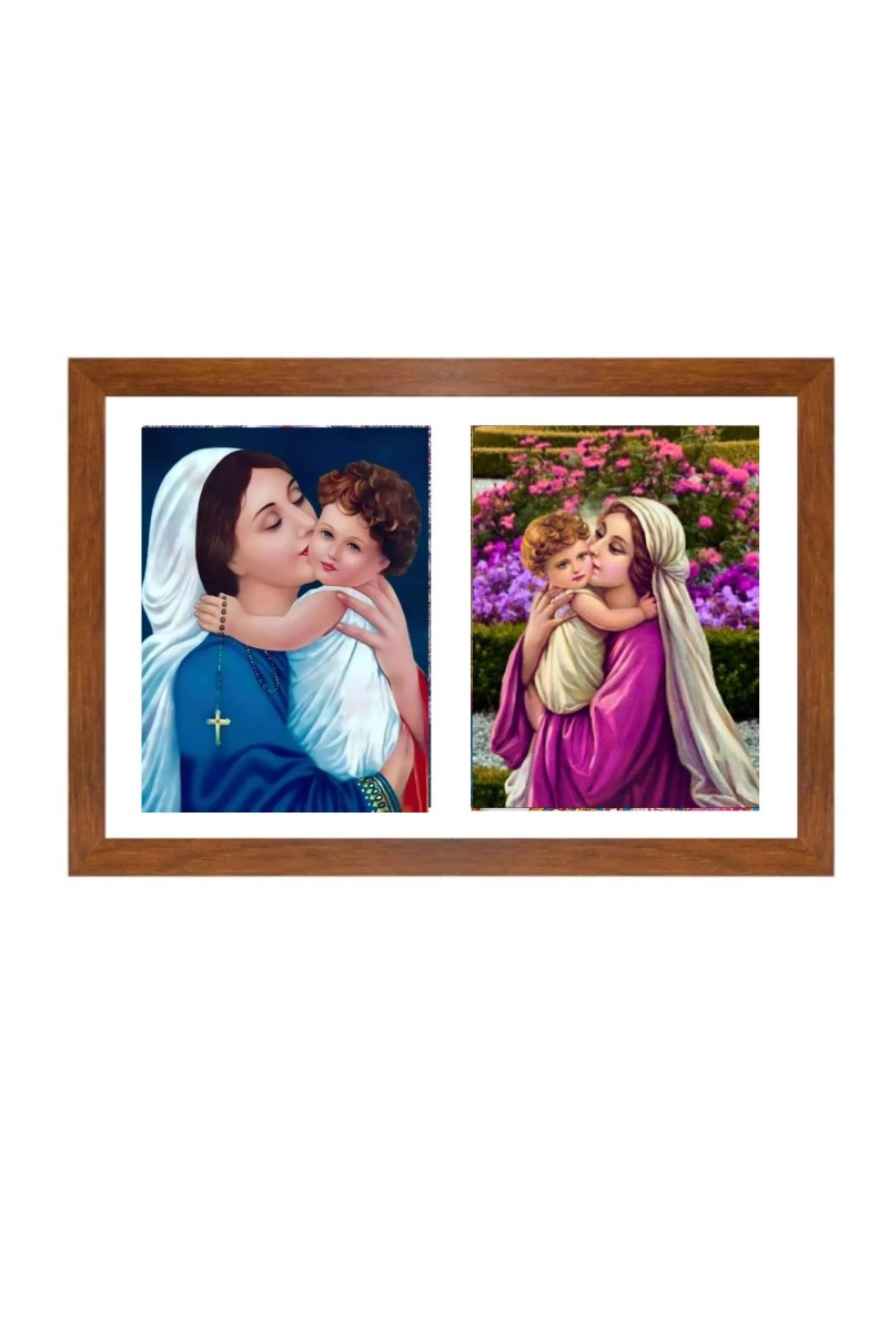 Mother Mary and Baby Jesus two Colored Photograph | Divine Wall Art | Perfect for Home Decoration
