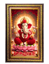 Lord Ganesha Digital Golden Balck Color Photo Frame | Hindu Religious Wall Decor | 10x16 Inches - Inspirational Wall Art For Office, Home Decor - Ideal Spiritual Gift (F16587)