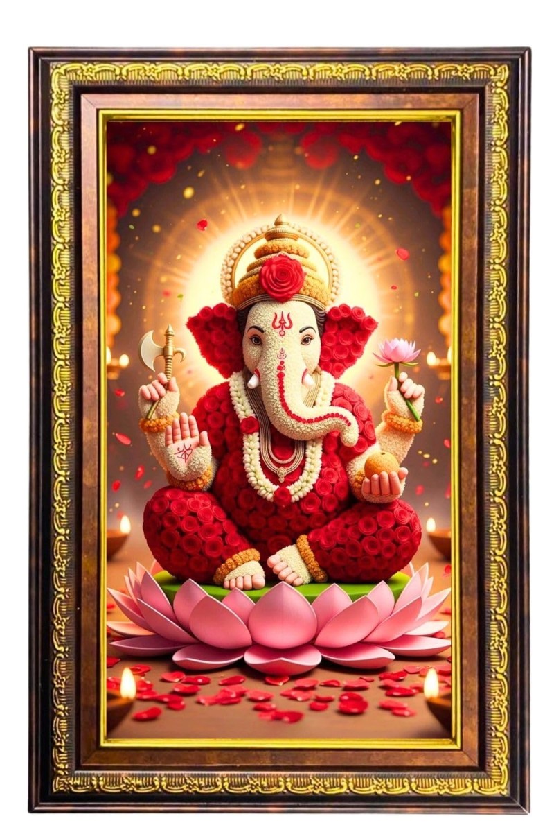 Lord Ganesha Digital Golden Balck Color Photo Frame | Hindu Religious Wall Decor | 10x16 Inches - Inspirational Wall Art For Office, Home Decor - Ideal Spiritual Gift (F16587)