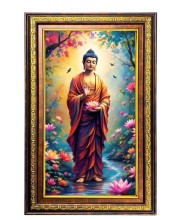 Serene Buddha Digital Golden Balck Color Photo Frame | Hindu Religious Wall Decor | 16x22 Inches - Inspirational Wall Art For Office, Home Decor - Ideal Spiritual Gift (F16482)