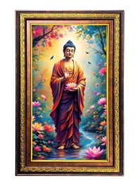 Serene Buddha Digital Golden Balck Color Photo Frame | Hindu Religious Wall Decor | 14x20 Inches - Inspirational Wall Art For Office, Home Decor - Ideal Spiritual Gift (F16482)