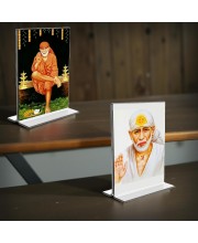 Sai Baba Acrylic T-Style Table Desk Big Both Side Photo Stand - 9x11 Inches, Compact and Stylish Spiritual Display, Easy to change 2 photos (Pack of 1)