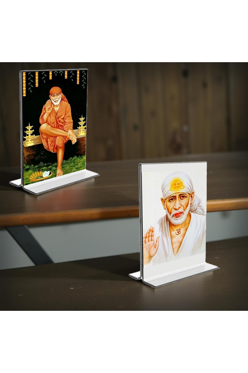 Sai Baba Acrylic T-Style Table Desk Big Both Side Photo Stand - 9x11 Inches, Compact and Stylish Spiritual Display, Easy to change 2 photos (Pack of 1)