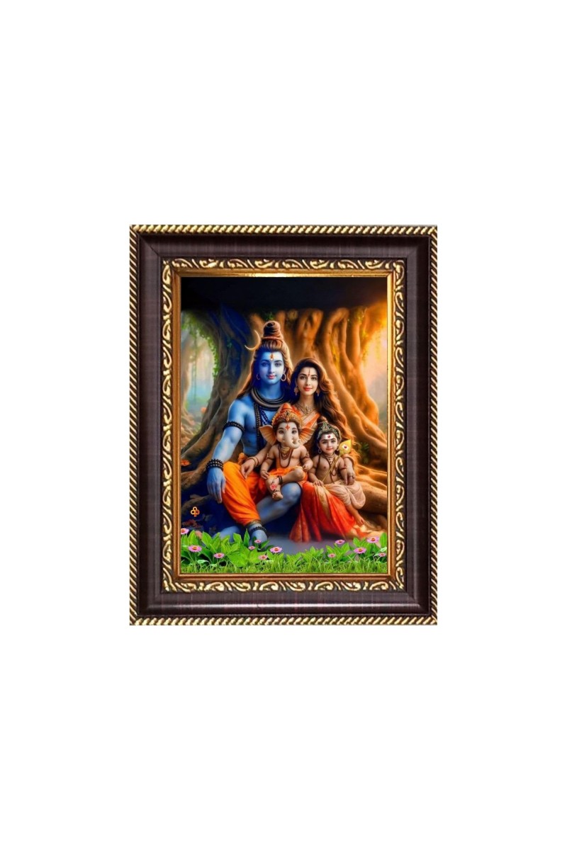 Sri Mahadev, Maa Parbati, Sri Ganesh & Sri Kartik Digital Print Photo 10.7x12.7 inches - Vibrant Religious Wall Art for Home or Office Decor.