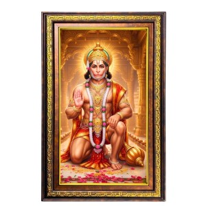 Lord Hanuman Digital Golden Balck Color Photo Frame | Hindu Religious Wall Decor | 16x22 Inches - Inspirational Wall Art For Office, Home Decor - Ideal Spiritual Gift (F16703)