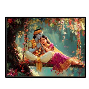 Lord RadhaKrishna Laminated Photo - 7x9 Inches, Divine Blessings For Home & Office And Temple Decoration (F16086)