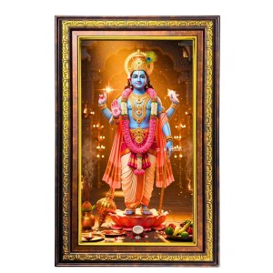 Lord Vishnu Digital Golden Balck Color Photo Frame | Hindu Religious Wall Decor | 14x20 Inches - Inspirational Wall Art For Office, Home Decor - Ideal Spiritual Gift (F16806)