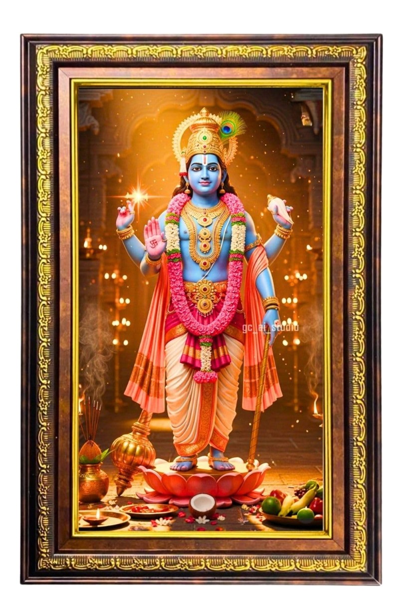 Lord Vishnu Digital Golden Balck Color Photo Frame | Hindu Religious Wall Decor | 12x18 Inches - Inspirational Wall Art For Office, Home Decor - Ideal Spiritual Gift (F16806)