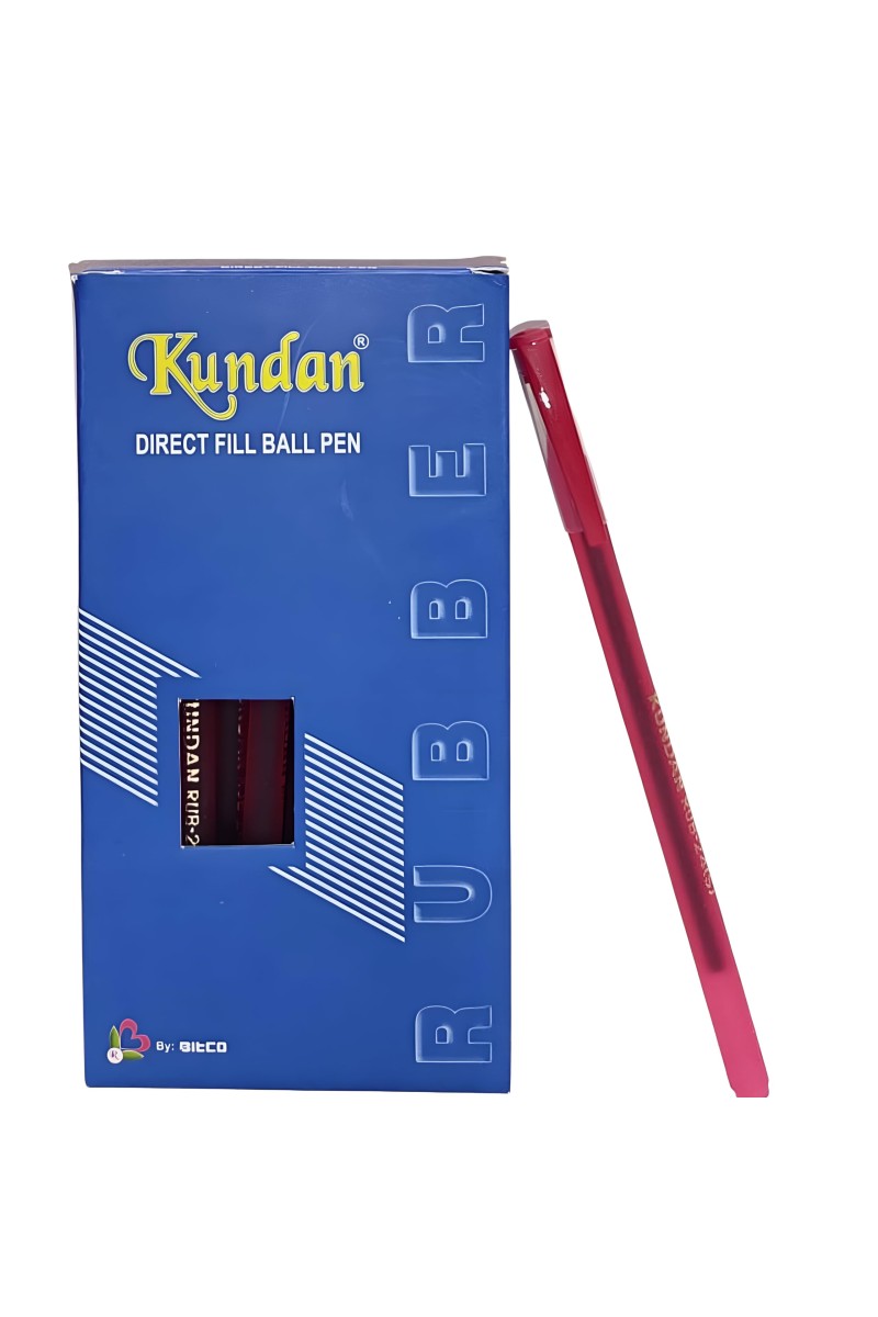 Kundan Df Pen | Ball Pen Box Pack | Slim & Red Color Body Pens Easy to hold | Pack of 1, P-20, INK Colour - Red | Smooth Writing use for Study, Office Work